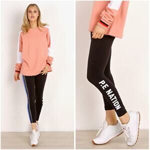 PE NATION Sport Parade Side Stripe Logo Leggings Black
